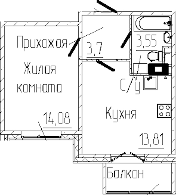1-комнатная квартира 36.11 м², 2/6 эт., ЖК «SERTOLOVO PARK»